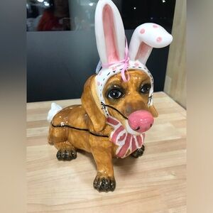 💖Wear Pink💖 Ceramic Dog Figurine with Bunny Ears